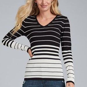 Venus Black And White Striped V-Neck Sweater With… - image 1